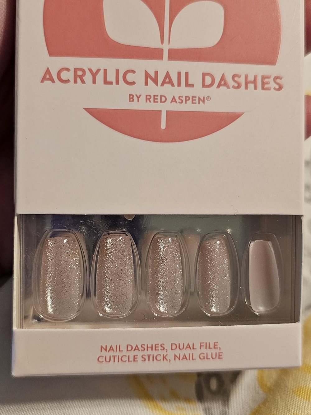 Red Aspen Pink Glitter Acrylic Press-On Nail Dashes